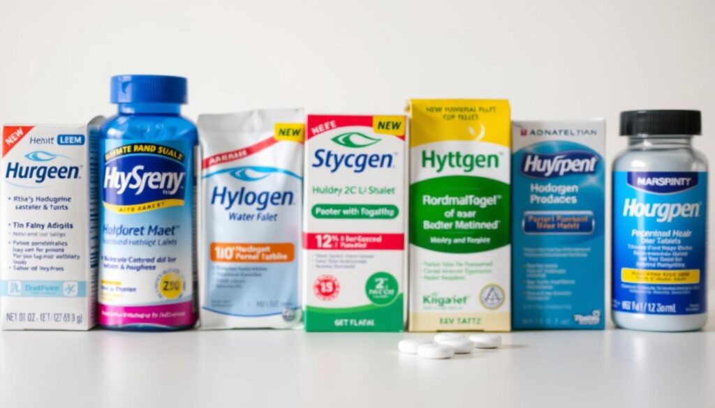 All six hydrogen water tablet brands arranged for comparison