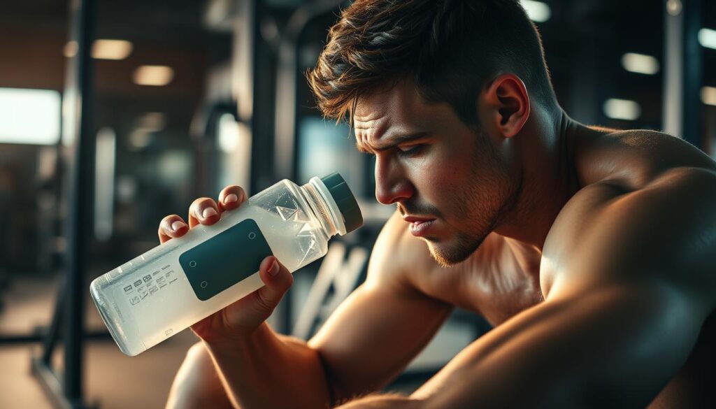 Athlete recovering with hydrogen water after intense workout Athlete recovering with hydrogen water after intense workout