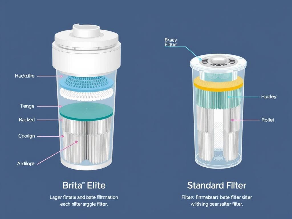 Diagram showing the internal layers of the Brita Elite Filter compared to the Standard Filter Diagram showing the internal layers of the Brita Elite Filter compared to the Standard Filter