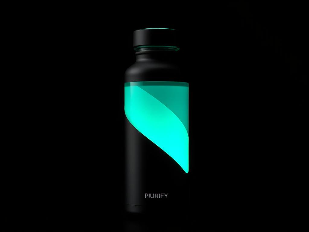 Piurify Hydrogenator Bottle with turquoise glow during hydrogen generation Piurify Hydrogenator Bottle with turquoise glow during hydrogen generation