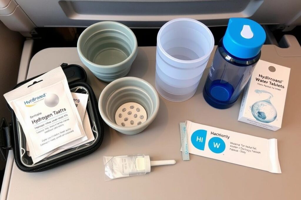 Travel kit with hydrogen water tablets and accessories